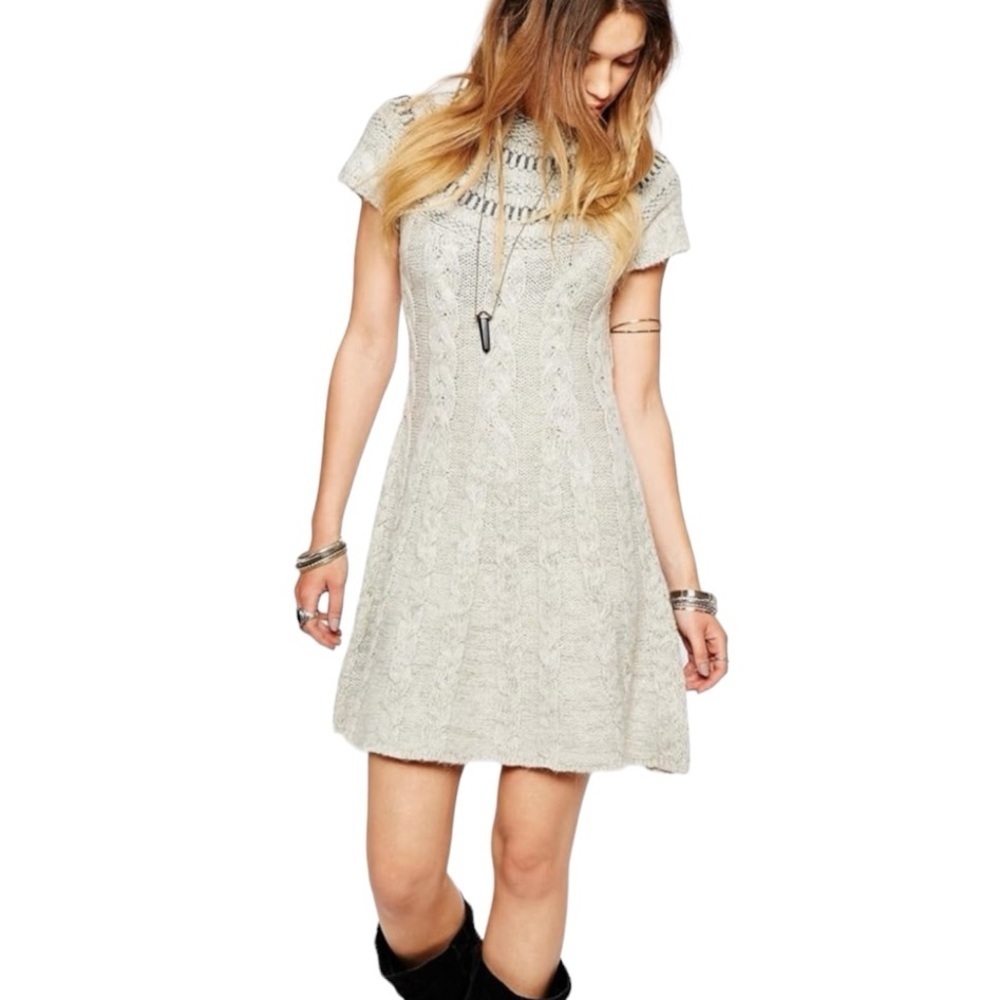 Free People Nordic Sweater Dress Mini Gray Sparkle Short Sleeve Y2K Size‎ M